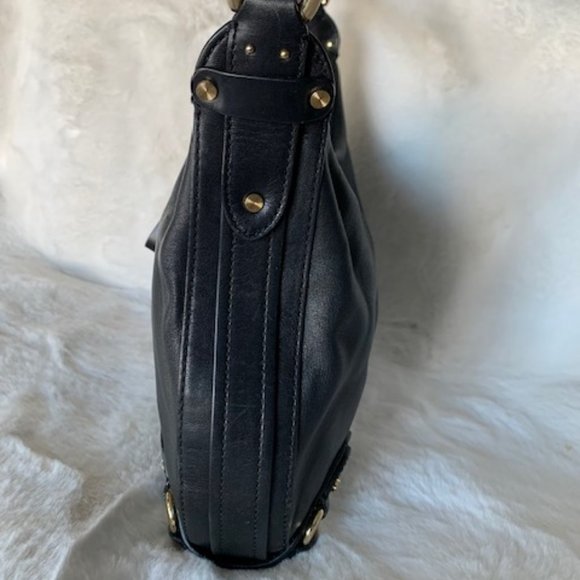 Cole Haan Black Leather Bag with Gold Accents RARE - Picture 3 of 14